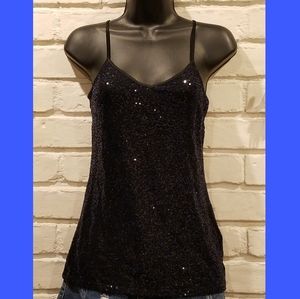 NWT Black Express Sequined stretch flowy top.